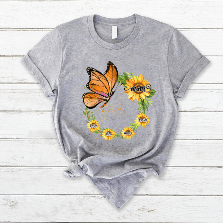 Personalized Grandma With Grandkids Sunflower T Shirt, Gift For Mom, Mimi, Nana, Idea Gift Shirt