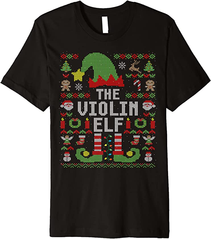 The Violin Elf Ugly Christmas Matching Family Group Premium T-Shirt