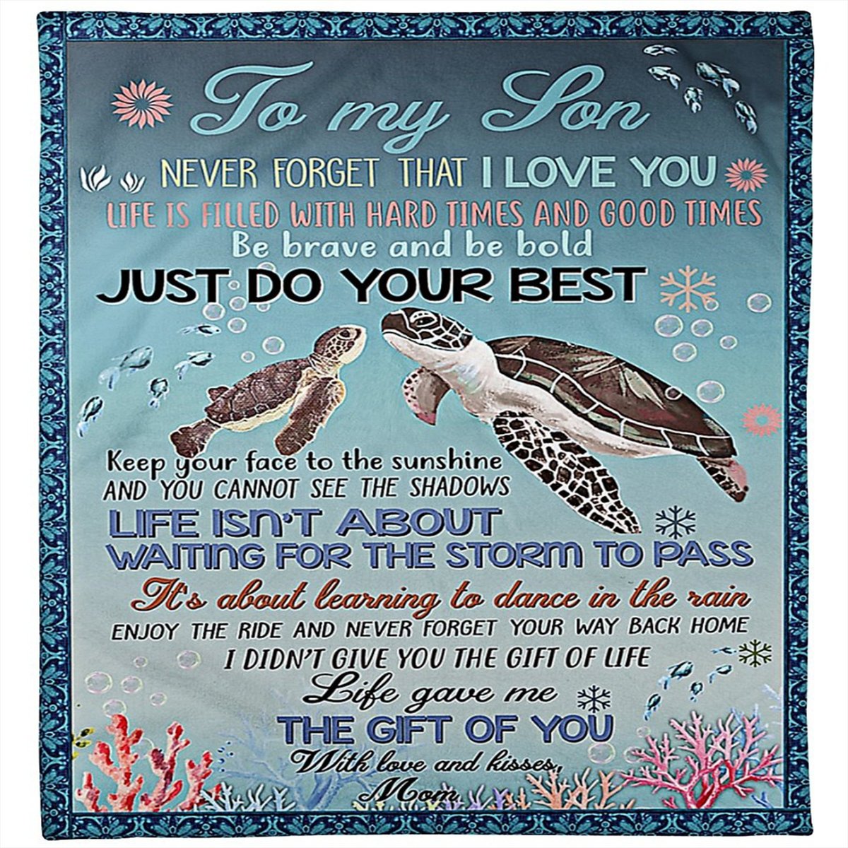 To My Son Never Forget That I Love You Turtle Fleece Blanket Gift For Son From Mom, Birthday Gift Home Decor Bedding Couch Sofa Soft And Comfy Cozy