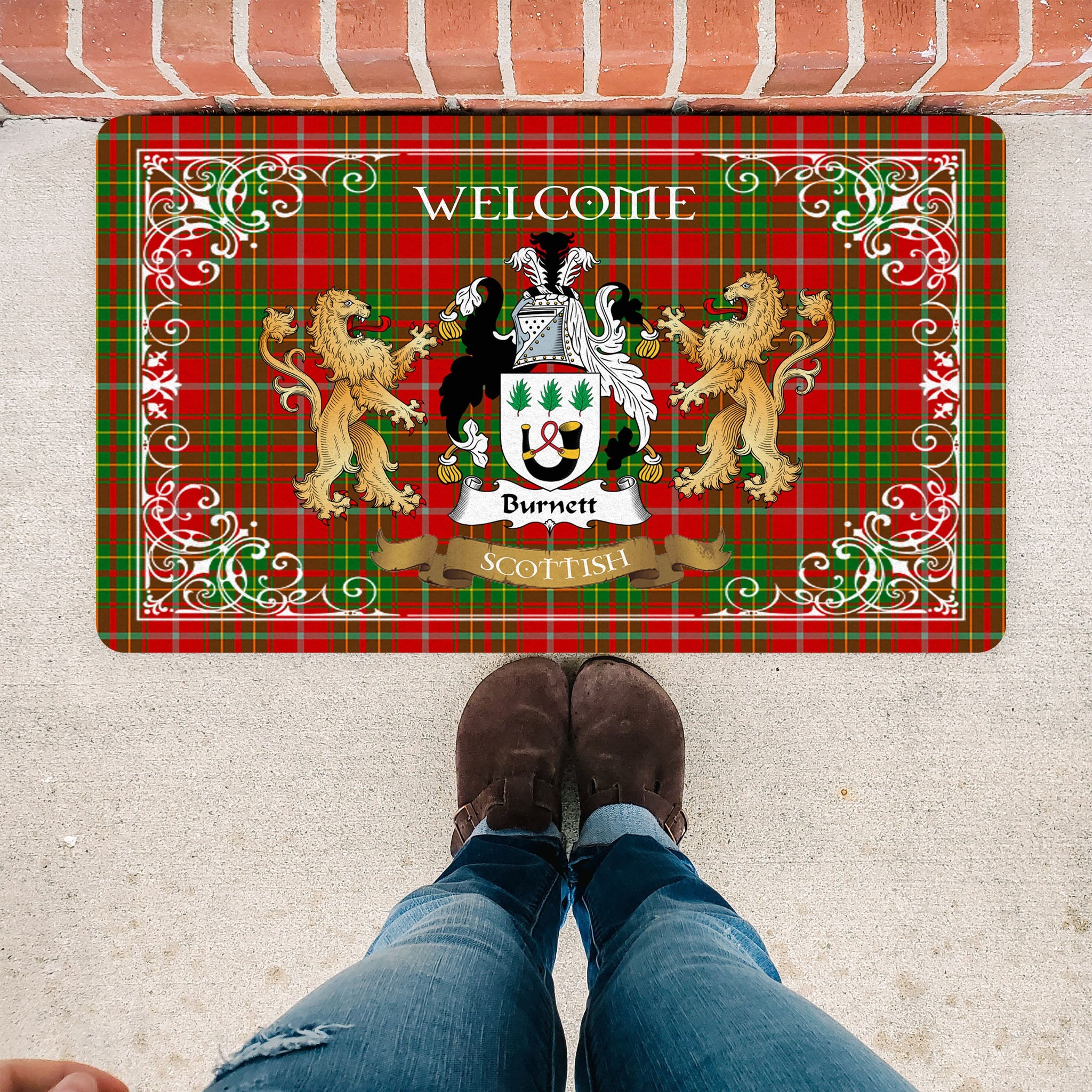 Scotstee Shop Tartan Door Mat The Family Burnett Scottish Plaid Doormat, Welcome Mat, Christmas Door Mat