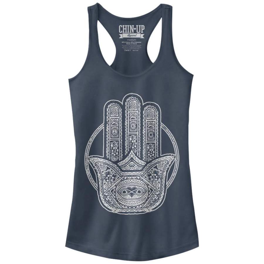 CHIN UP Junior’s Henna Hamsa  Racerback Tank Indigo