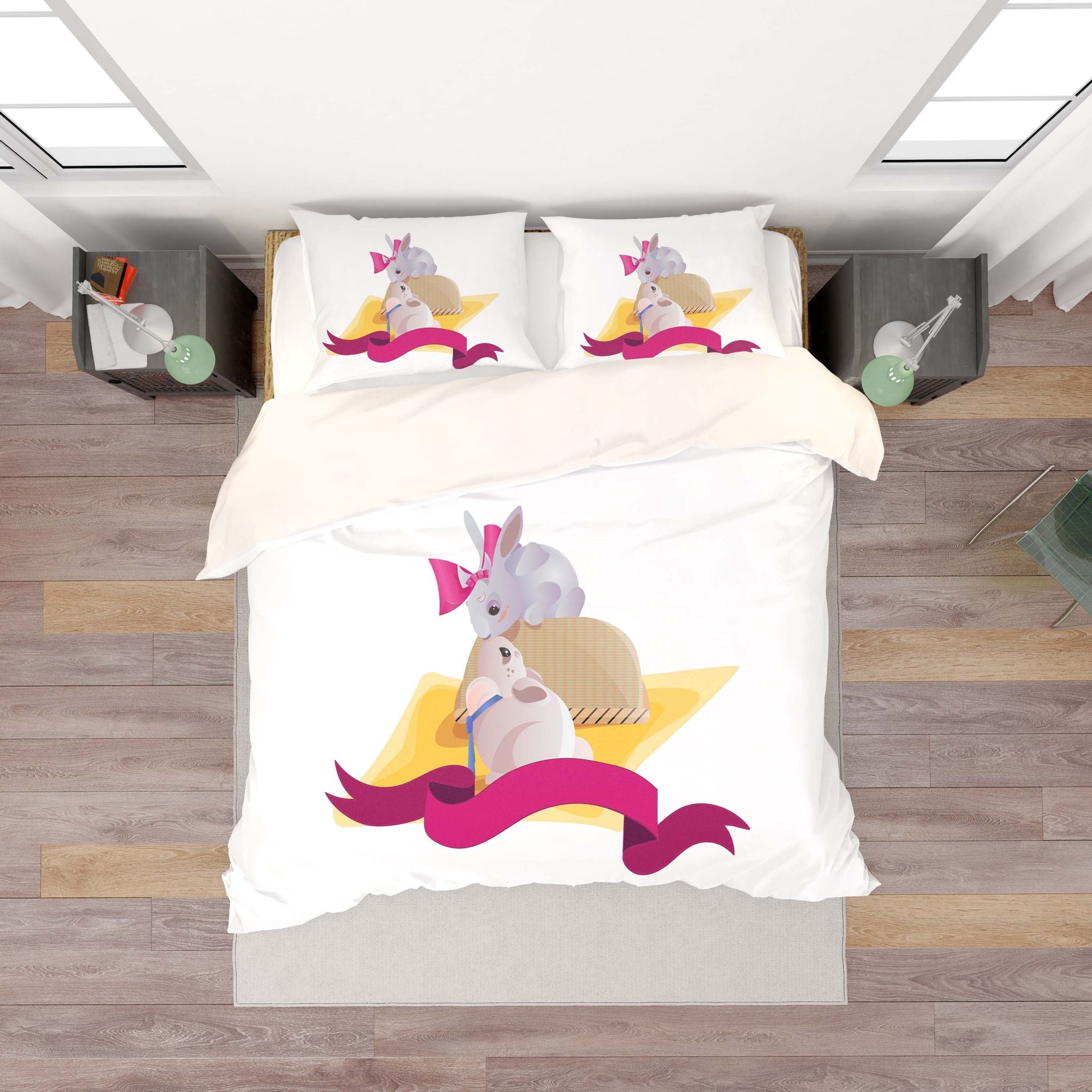 3D Cute White Rabbit Bedding Set Bedroom Decor