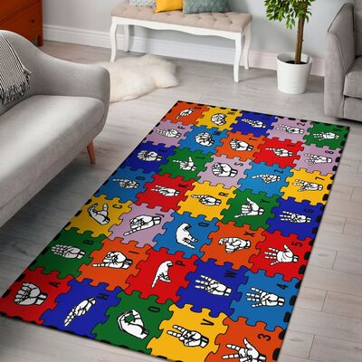 Sign Language Color Rug Carpet All Over Print Logo Custom Area Rug Carpet Full Sizes Home Living Rug Carpet Decor