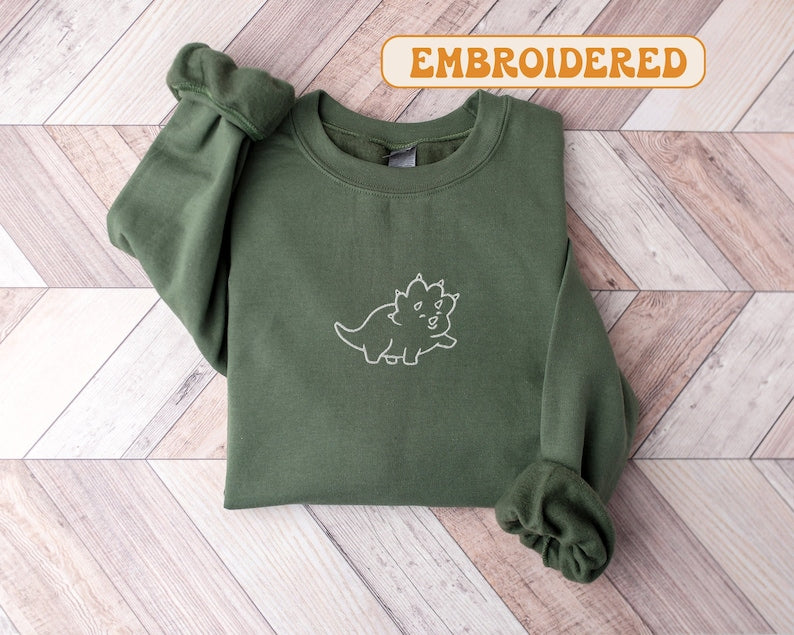 Dinosaur Embroidered Sweatshirt 2D Crewneck Sweatshirt All Over Print Sweatshirt For Women Sweatshirt For Men Sws2892