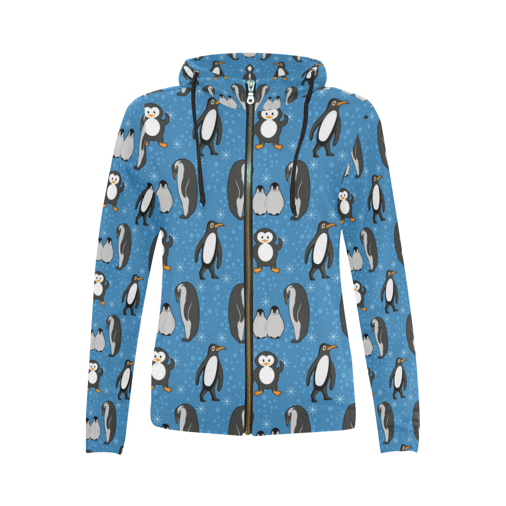 Penguin All Over Print Full Zip Hoodie for Women