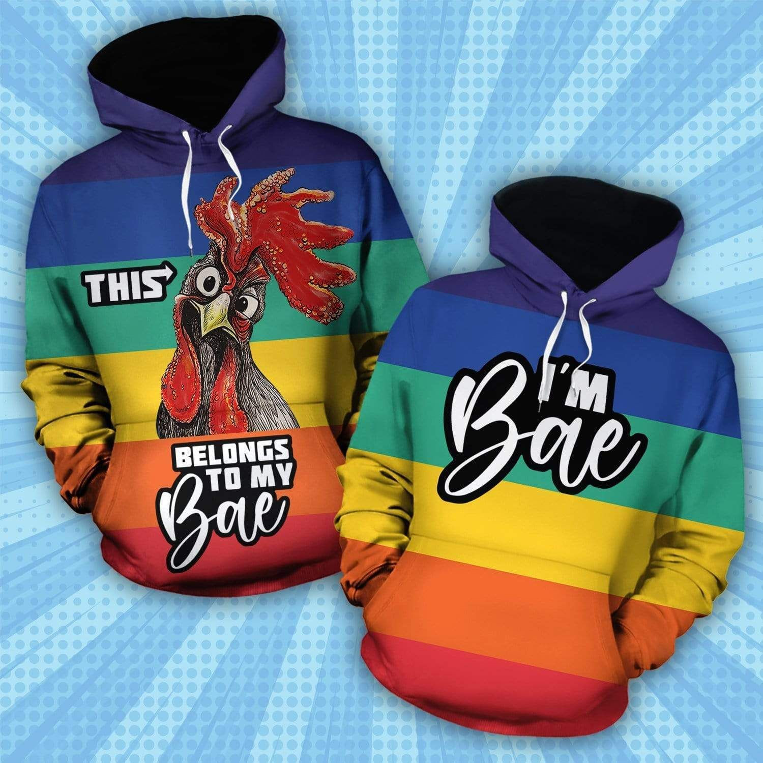 Belongs To My Bae Christmas Couple Hoodie 3D Rainbow Color