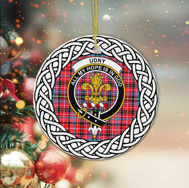 Udny Scottish Clan Tartan Crest Badge Plaid Ornament Gift. Christmas Tree Ornament Tartan Ornament Great Christmas Ornaments Gift