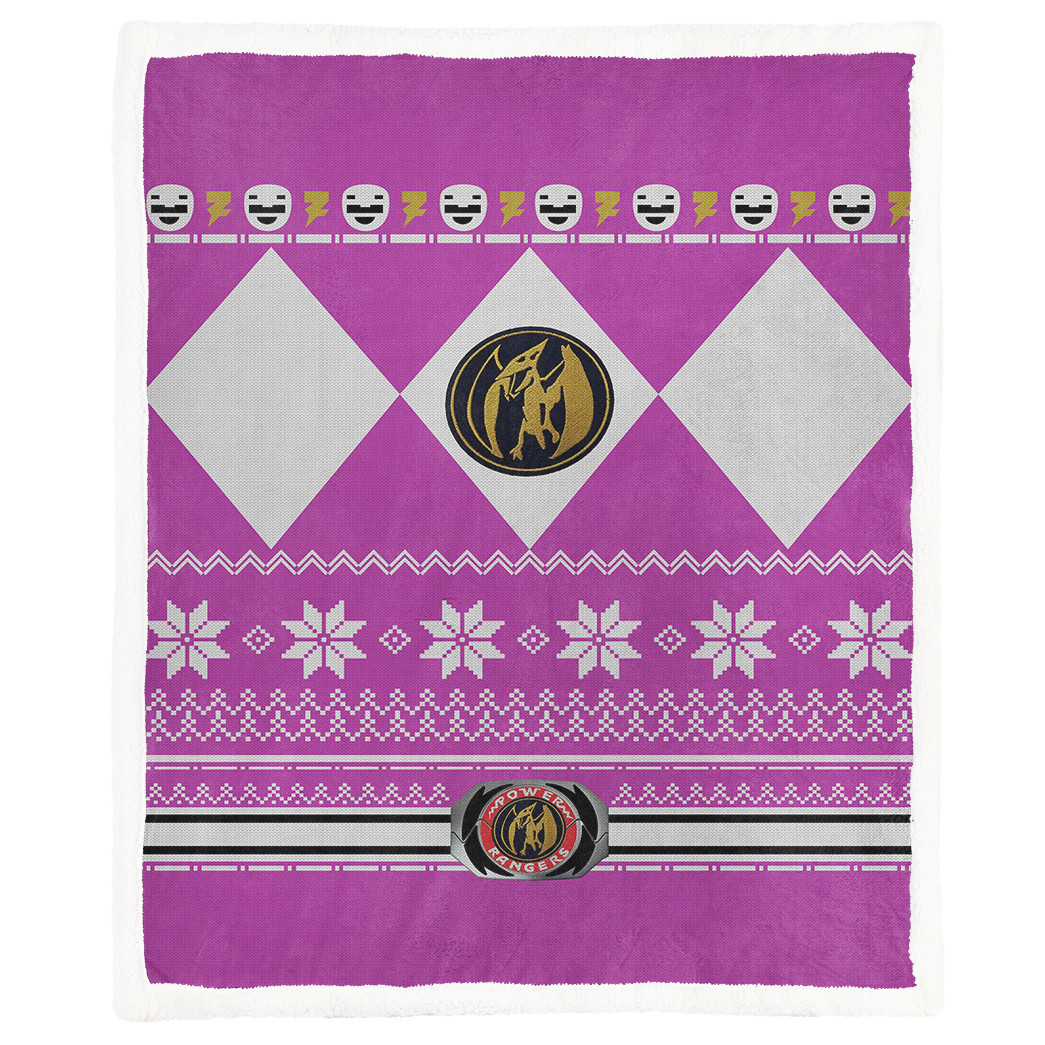 3D Mighty Morphin Power Ranger Pink Ugly Christmas Custom Blanket