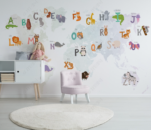 3D Northern Europe Hand-Painted Animal Alphabet Wall Mural Wallpaper Sww4652