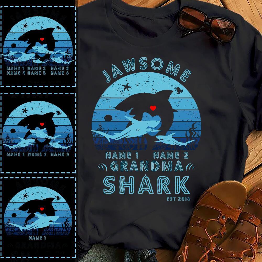 Custom Jawsome Grandma Shark Front-Printed T-Shirt