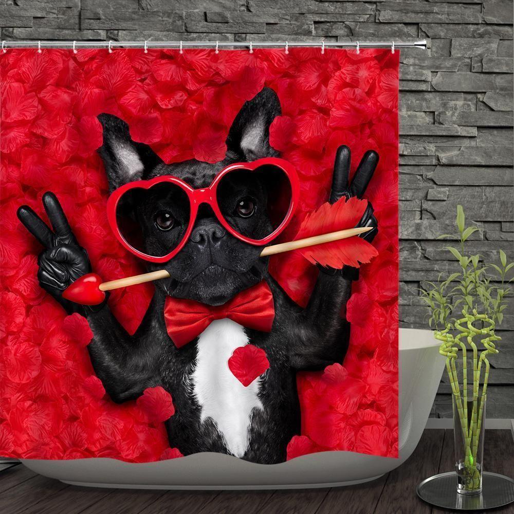 The Funny Dog And Roses 3D Printed Shower Curtain Gift Home Decoration