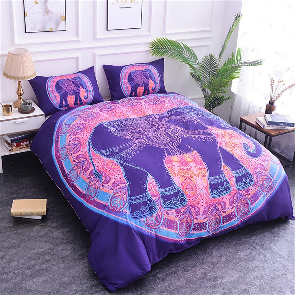 Stylish High Quality Bohemian Style Bedding Set Elephant Patterned Down Cover Pillowcase King Queen Size Home Textile Duvet Covers