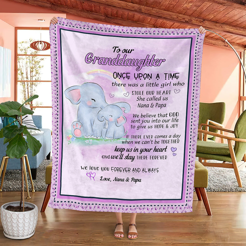 Personalized To Our Granddaughter Cute Elephant Blanket From Nana Papa, To Our Granddaughter Once Upon A Time Cute Elephant Blanket For Granddaughter