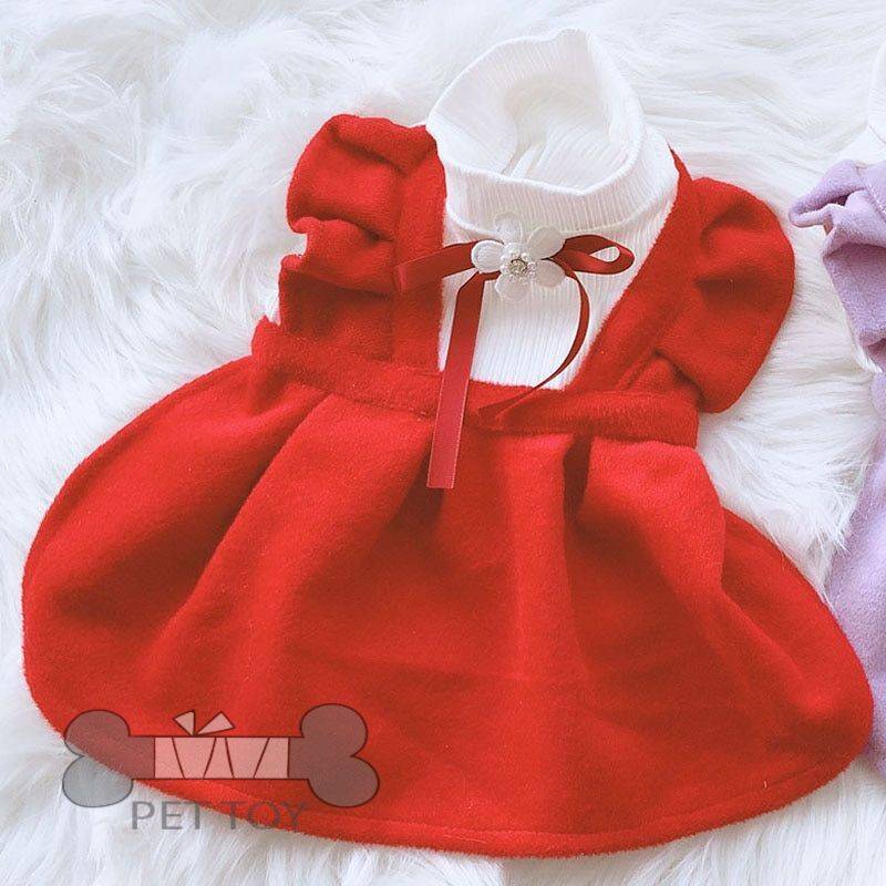 Luxury Red Dog Dress For Princess Girl Woolen Dress For Weeding Evening Short Party Puppy Clothes Dog Hoodie Skirt For Pomerania