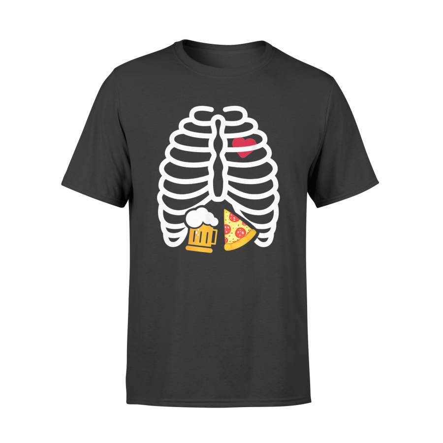 Halloween Skeleton Rib Cage Shirt Beer Pizza Funny – Standard T-shirt