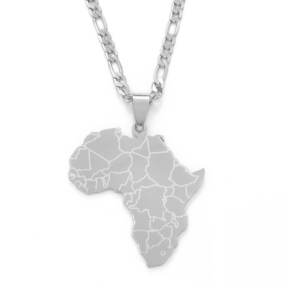 Anniyo Africa Map Pendant Necklaces Women Men Silver Color/Gold Color African Ethnic Jewelry #077621B alx