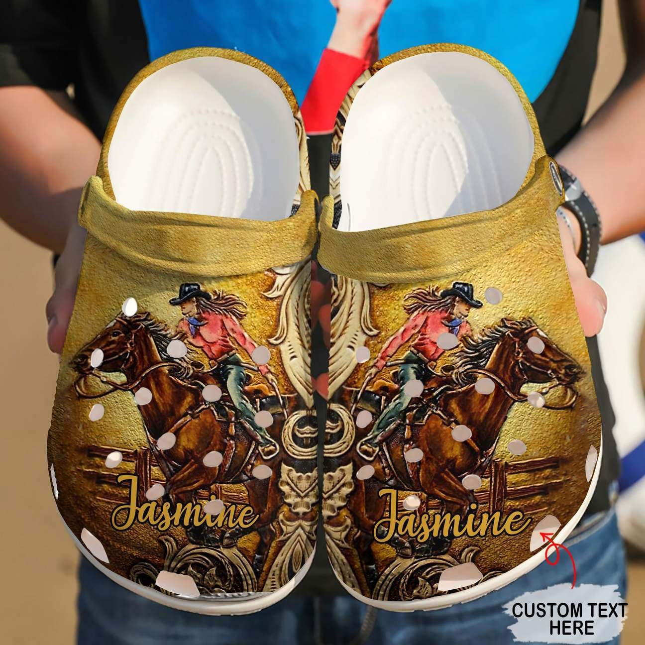 Barrel Racing Personalized Clog, Custom Name, Text Racing Girl, Fashion Style For Women, Men, Kid, Print 3D