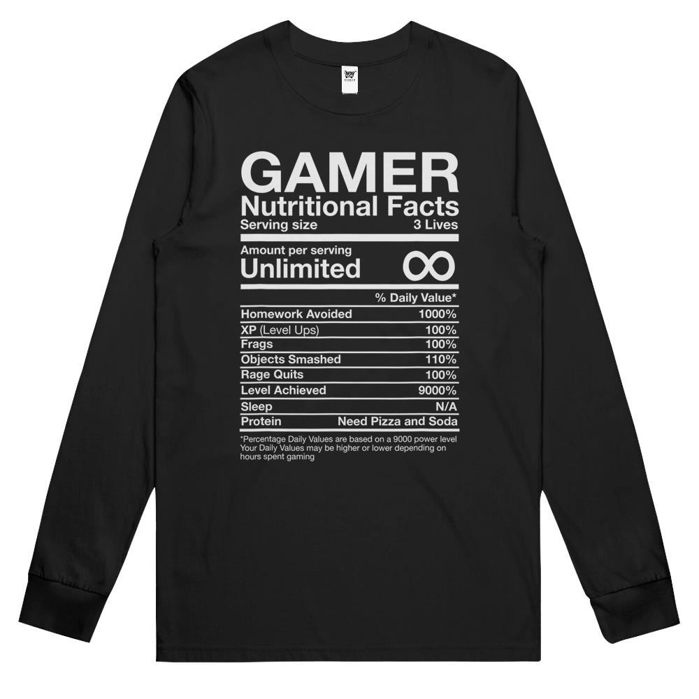 Nutritional Facts Shirt, Gamer Nutrition Facts Shirt, Gamer Nutrition Funny Thanksgiving Shirt Long Sleeve T Shirts