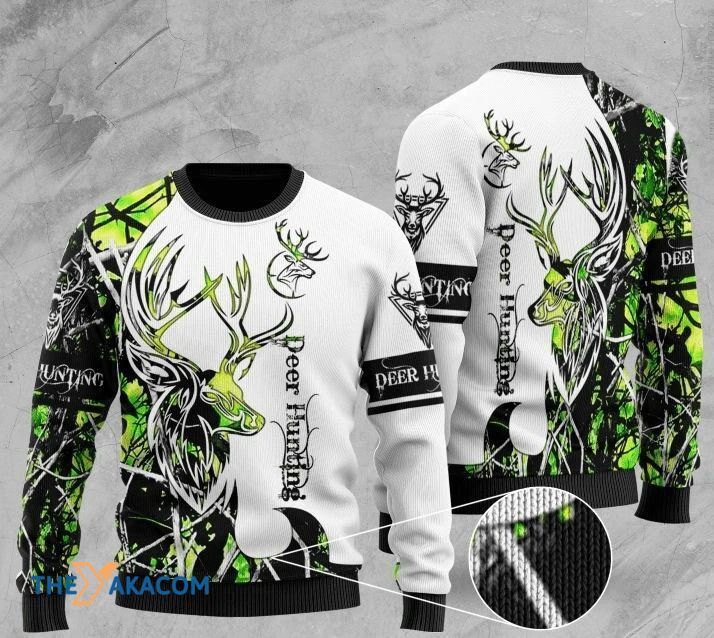 Black And Green Deer Hunting Gift For Christmas Ugly Christmas Sweater