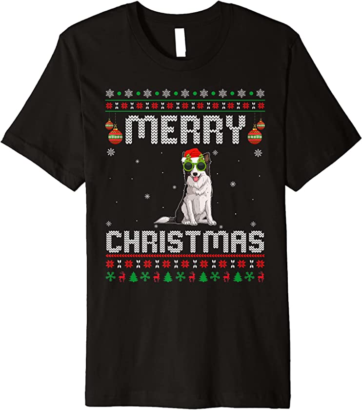 Border Collie Dog Merry Xmas Design Matching Ugly Christmas Premium T-Shirt