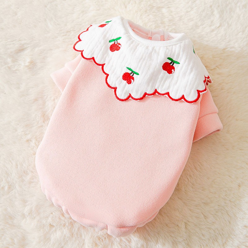 Teddy Cute Sweater Pink Cherry Clothes Warm Dog Clothes Puppy Petal Collar Clothes Autumn and Winter Pet Supplies alx