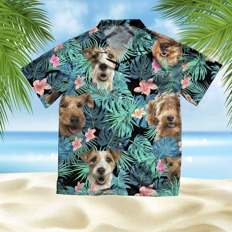 Wire Fox Terrier Hawaiian Shirt, Dog Summer Leaves Hawaiian Shirt, Unisex Print Aloha Short Sleeve Casual Shirt