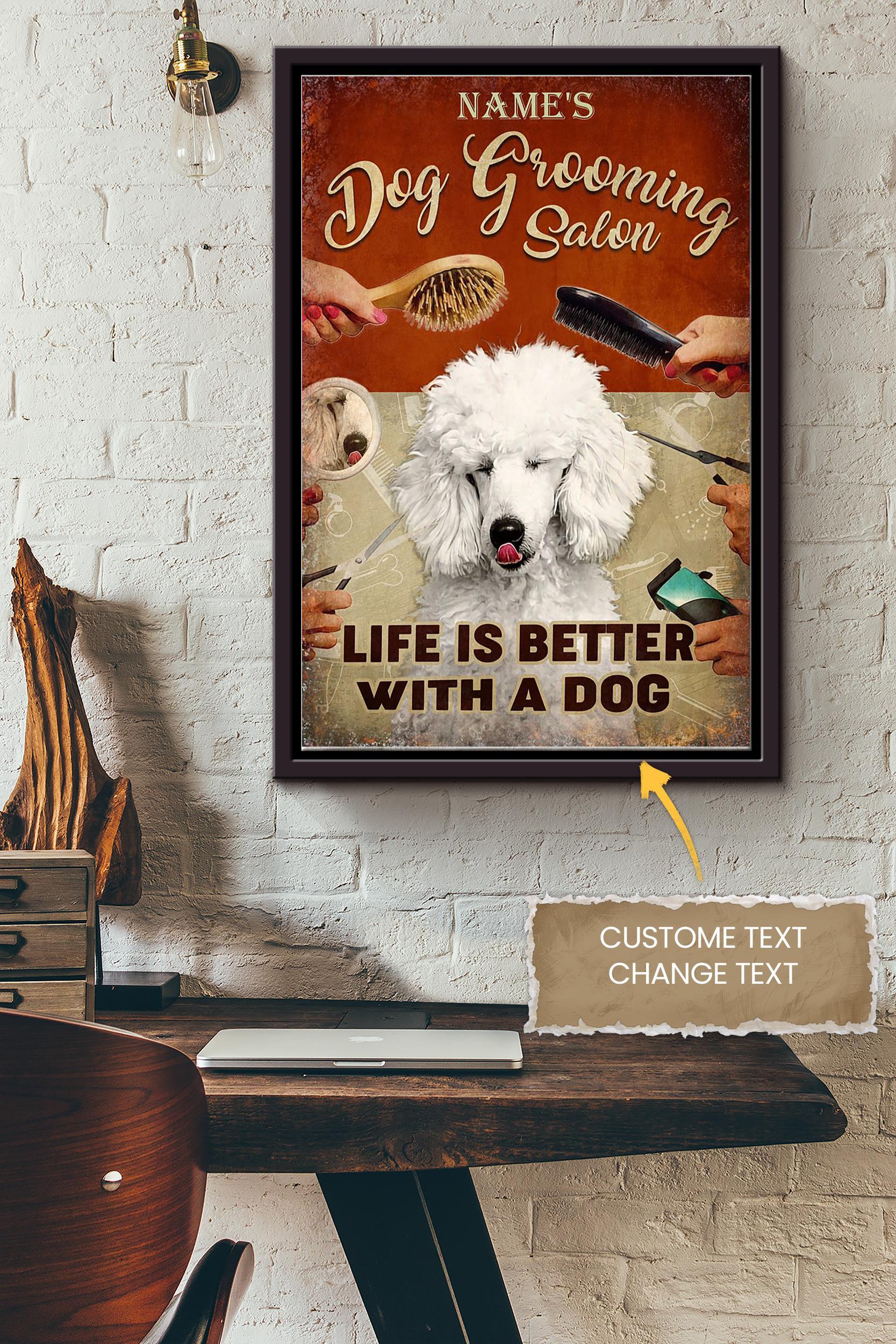 Dog Grooming Salon Personalized Poster – Animal Wall Art – Gift For Dog Lover Dog Foster Puppy Fan Framed Matte Canvas