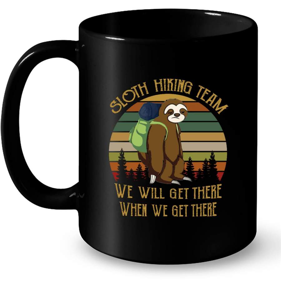 Sloth Hiking Team We Will Get There When We Get There, Classic Vintage Retro Design – Full-Wrap Coffee Black Mug