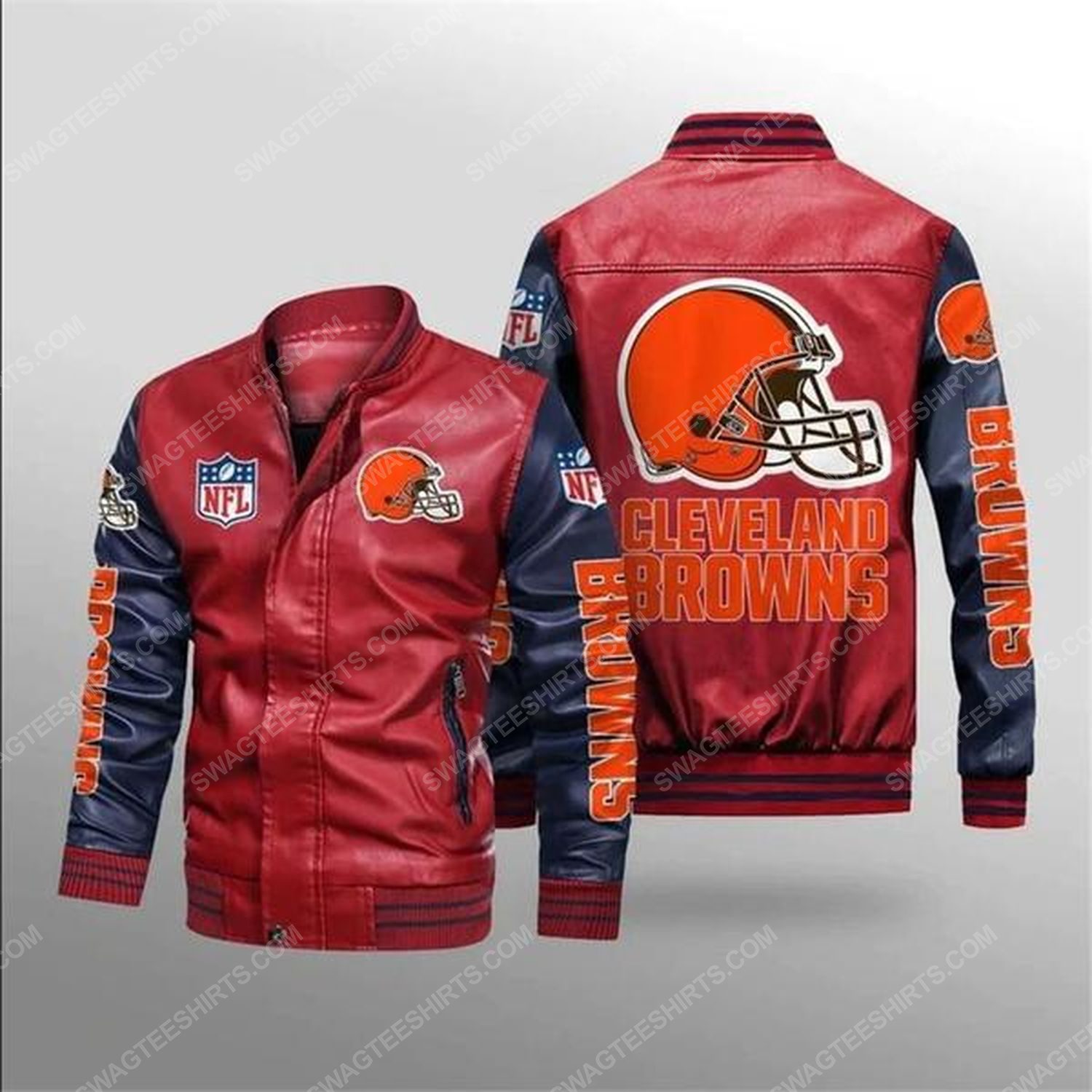 [Special Edition] Cleveland Browns All Over Print Leather Bomber Jacket – Maria