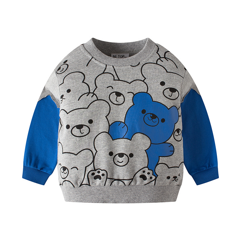 TUONXYE Boys Long Sleeve Sweatshirts Cartoon Cute Bear Pattern Soft Breathable Pure Cotton Children’s Pullover Clothes 2-9years alx