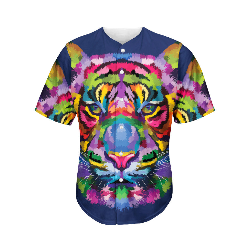 Colorful Tiger Portrait Print Men’S Baseball Jersey 3D Print