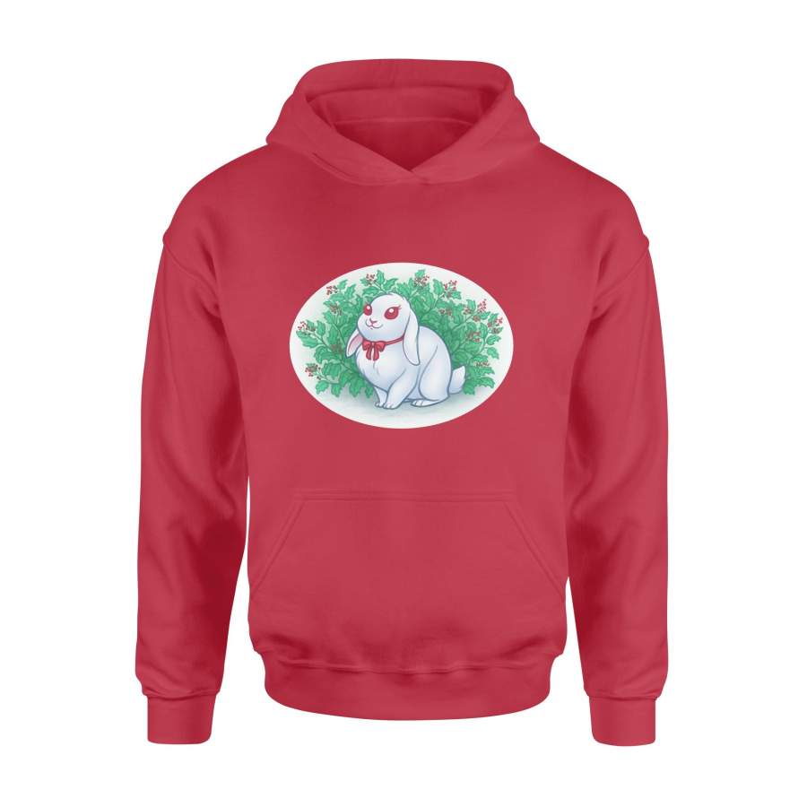 Christmas Gift Idea A White Rabbit In Lots Of Holly Leaf – Standard Hoodie