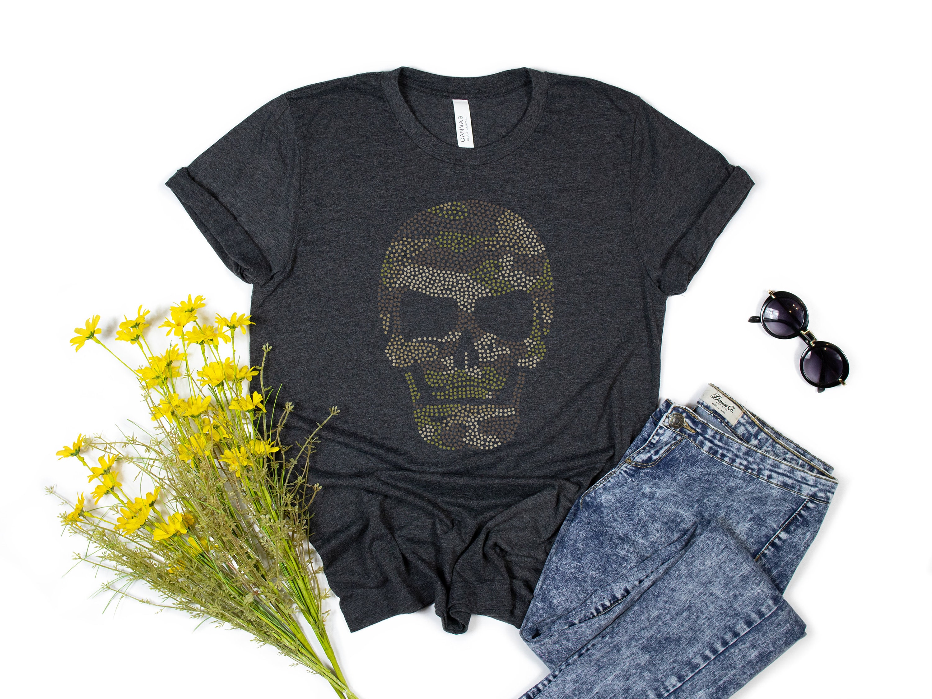 Cool Skull Shirt, Unisex Cool Skull t-shirt, Camouflage Skull, Dots Skull Tee, Skull Tshirt, Camo Shirt for Dad, Best Gift For Father Daddy