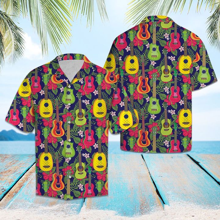 Ukulele Tropical Fruit Hawaiian Shirt Summer Button Up For Men, Women, Couple