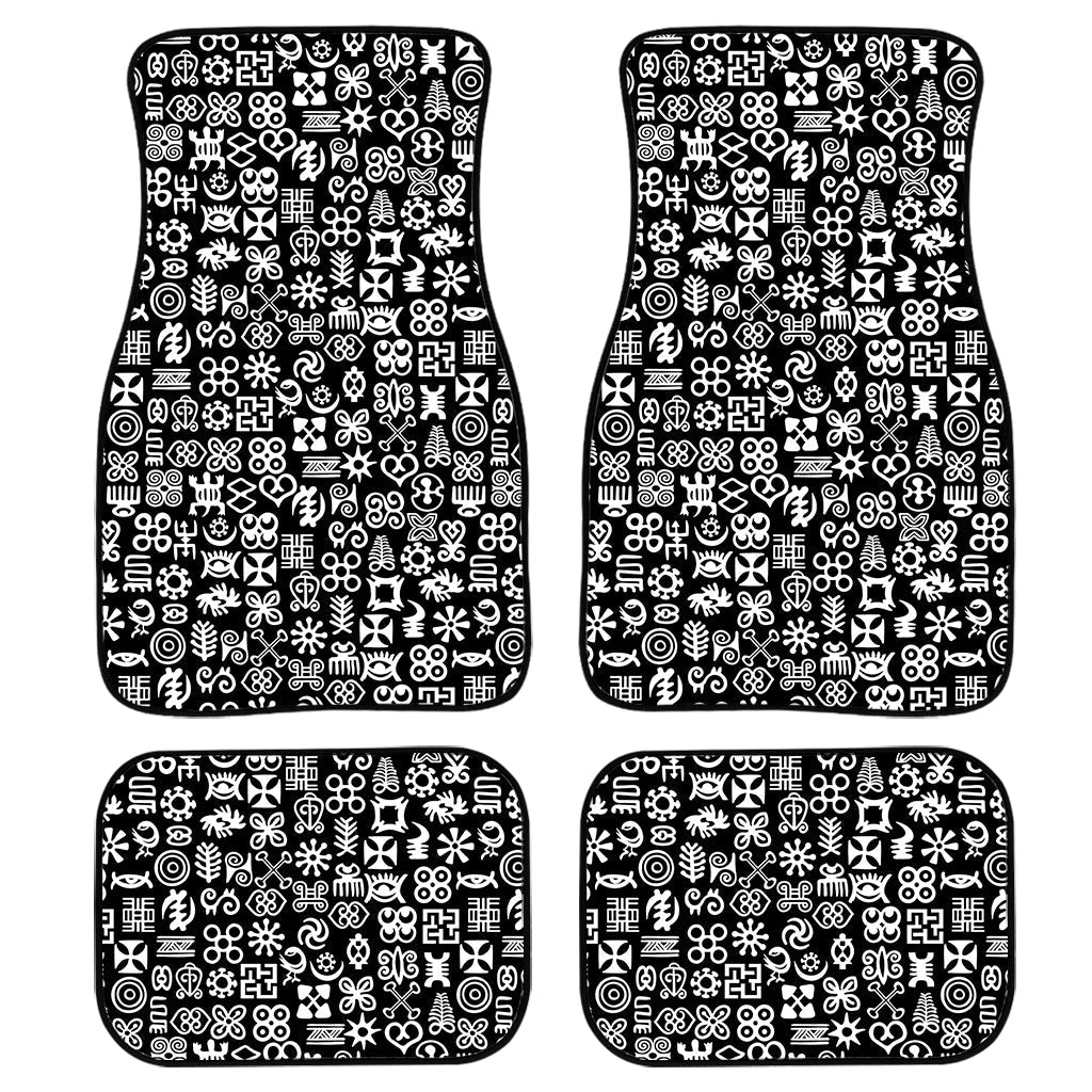 White And Black Adinkra Symbols Print Front And Back Car Floor Mats, Front Car Mat