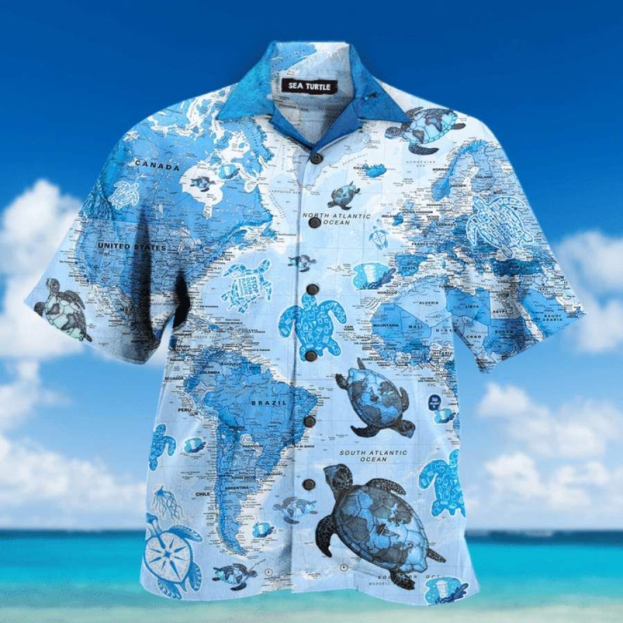 Sea Turtle Map Hawaii Aloha Shirts Ha52438