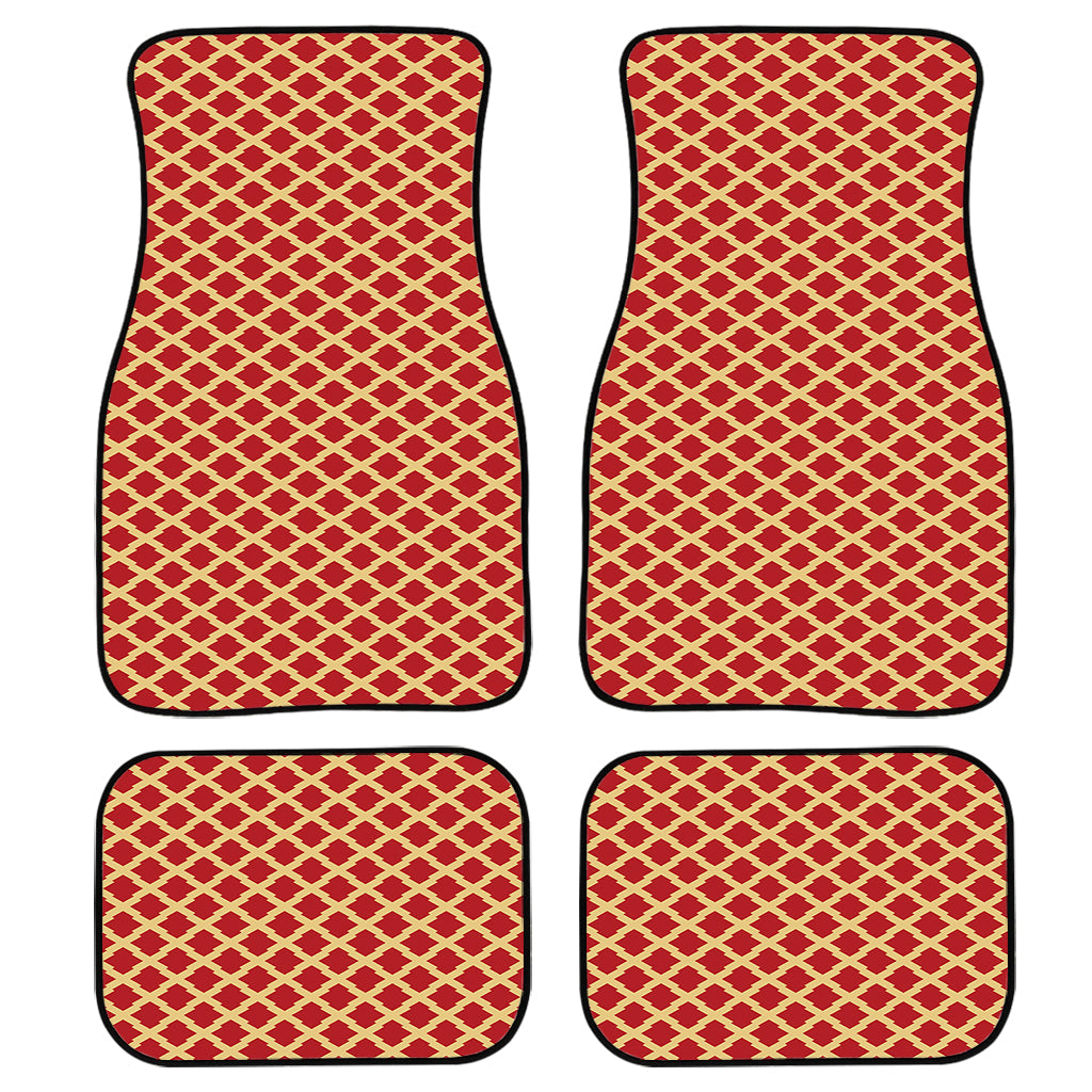 Red And Beige Japanese Pattern Print Front And Back Car Floor Mats, Front Car Mat