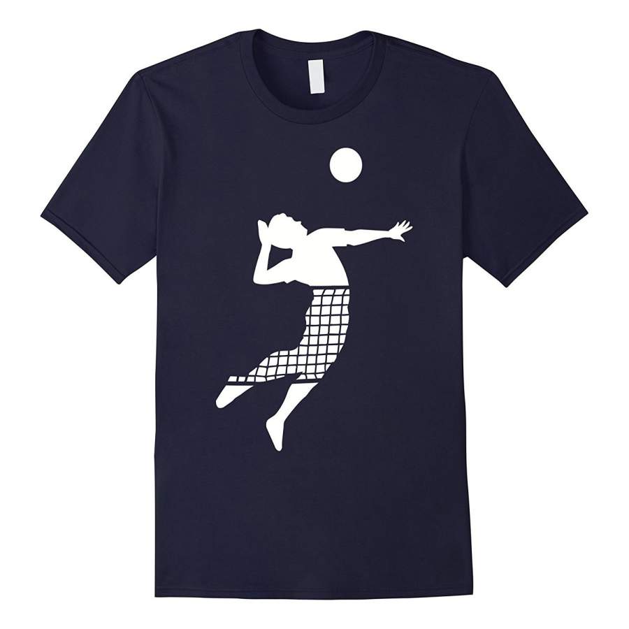 Volleyball Player with Net T-Shirt Men Round Neck T-Shirts Printed T Shirts