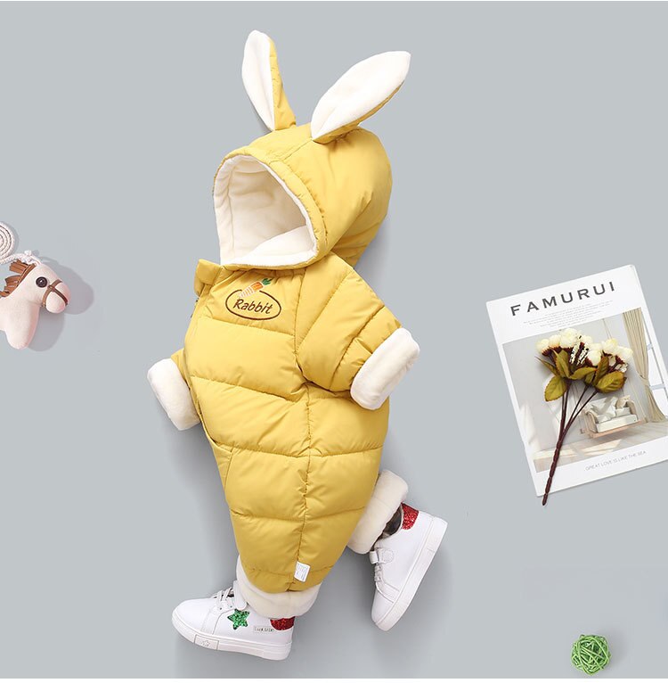 Boys Jumpsuit Winter Baby Rompers Plus Velvet Warm Baby Ropa Girl Snowsuit Cartoon Rabbit Baby Toddler Overalls Clothes Mono alx