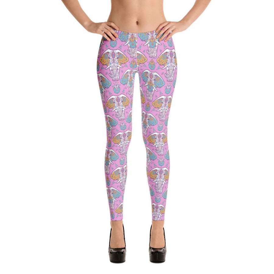 Mandala Elephant Bohemian Hippie Pink Leggings