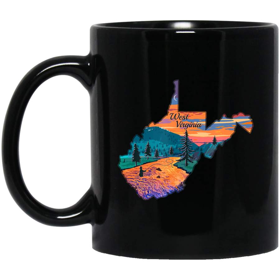 Vintage Retro Fish West Virginia State Map WV Fly Fishing Coffee Mug