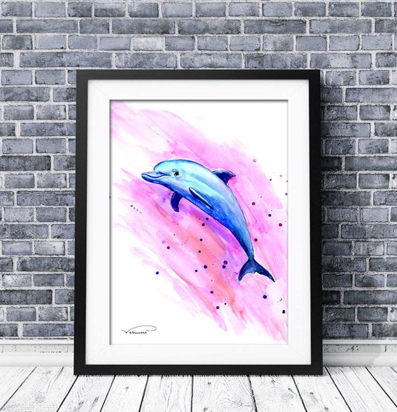 Colorful Dolphin Wall Art, Dolphin Painting, Dolphin Poster