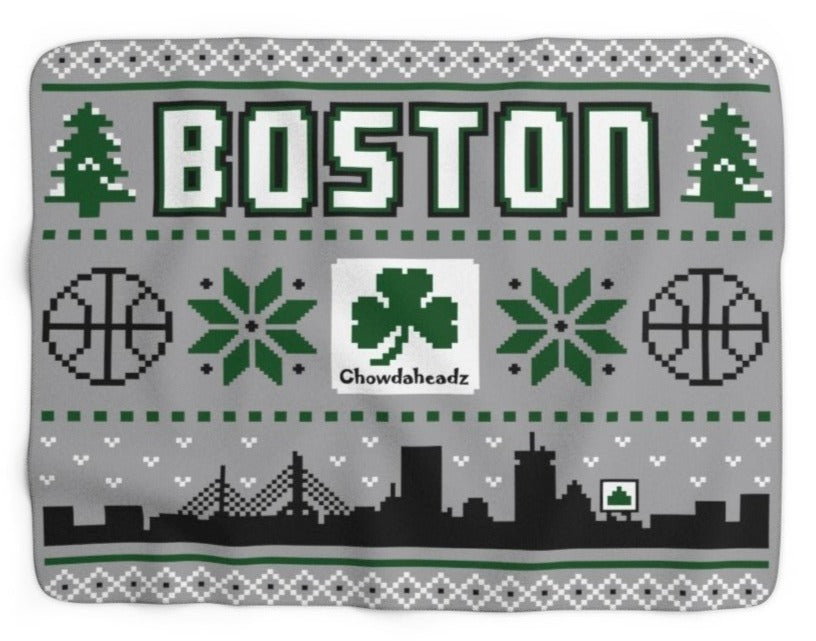 Boston Shamrock Ugly Sweater Sherpa Fleece Blanket