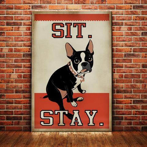 Boston Terrier Dog Vintage Poster Print, Canvas Wall Art, Canvas Poster Wall Decor