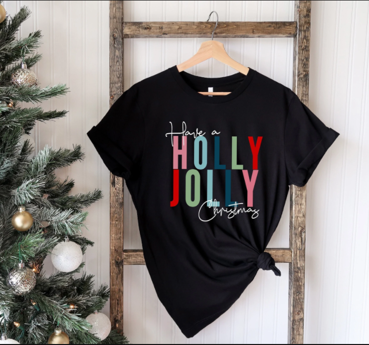 Holly Jolly Christmas Shirt Rainbow Christmas Shirt, Holiday Xmas Shirt, Christmas Shirt For Women, Womens Christmas Shirt, Merry Bright