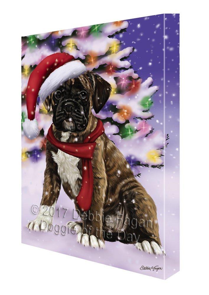 Winterland Wonderland Boxers Puppy Dog In Christmas Holiday Scenic Background Painting Printed On Canvas Wall Art