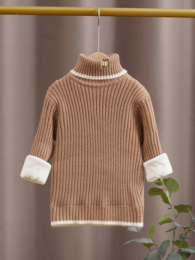 Sweaters For Boys Winter Clothes Girls Pumpkin Decoration Fashion New Children Turtleneck Thick Warm Soft Kids Knitting Costom alx