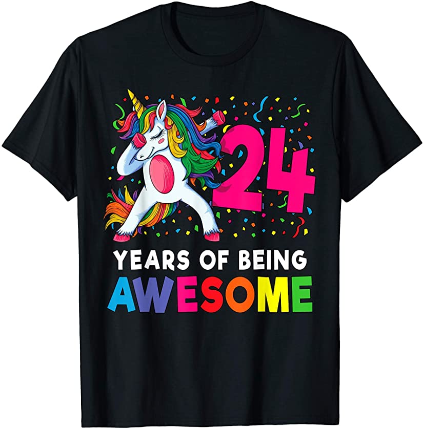 24th Birthday Dabbing Unicorn Party Gift 24 Years Old Girl T-Shirt