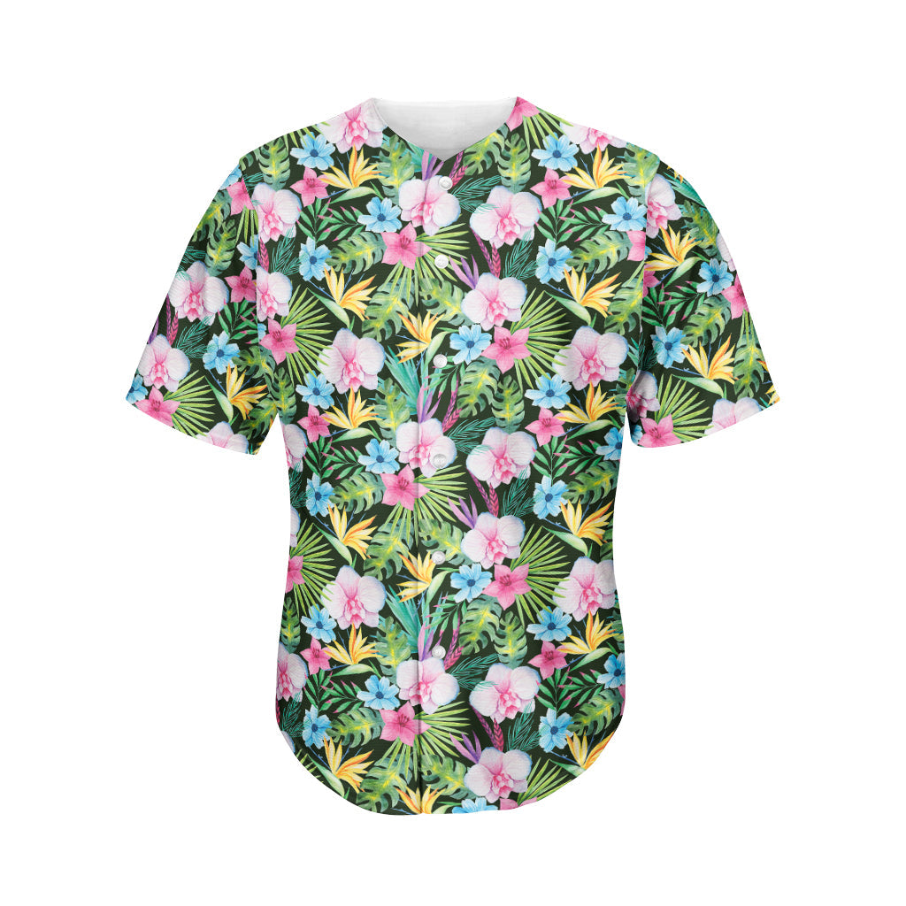 Vintage Tropical Jungle Hawaii Print Baseball Jersey Ha79985