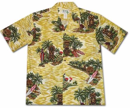 Tiki Island Yellow Hawaii Shirt Made In Summer Beach Ha14179